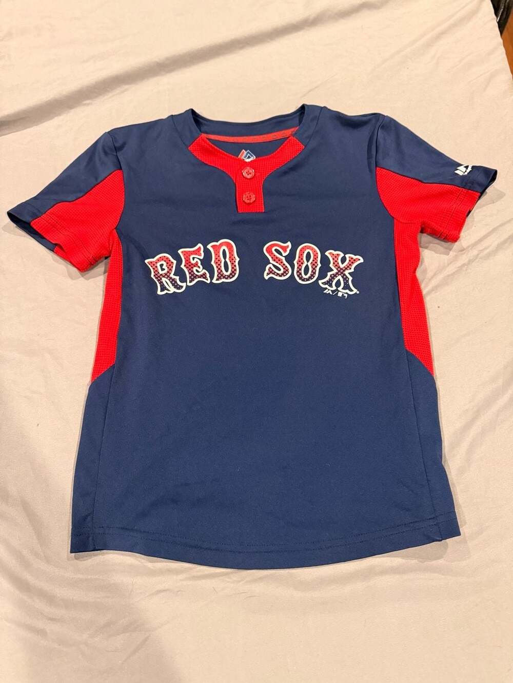 Majestic Boston Red Sox Jersey Size youth S Blue Red Cool Base #6 Youth